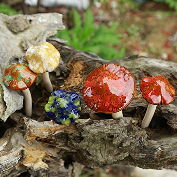 Danmu Garden Decor, 4pcs Random Color Ceramic Mushroom for Garde...