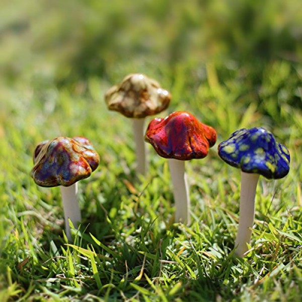Danmu Garden Decor, 4pcs Random Color Ceramic Mushroom for Garde...