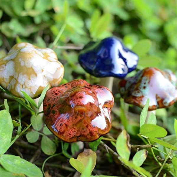 Danmu Garden Decor, 4pcs Random Color Ceramic Mushroom for Garde...