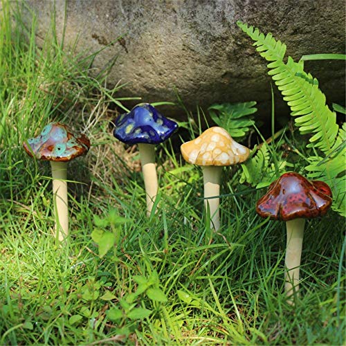 Danmu Garden Decor, 4pcs Random Color Ceramic Mushroom for Garde...