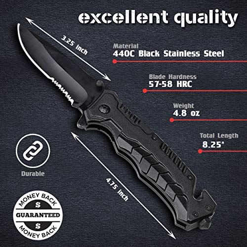 DAPR Folding Pocket Knife for Hunting, Survival, Self-Defense, Cam...