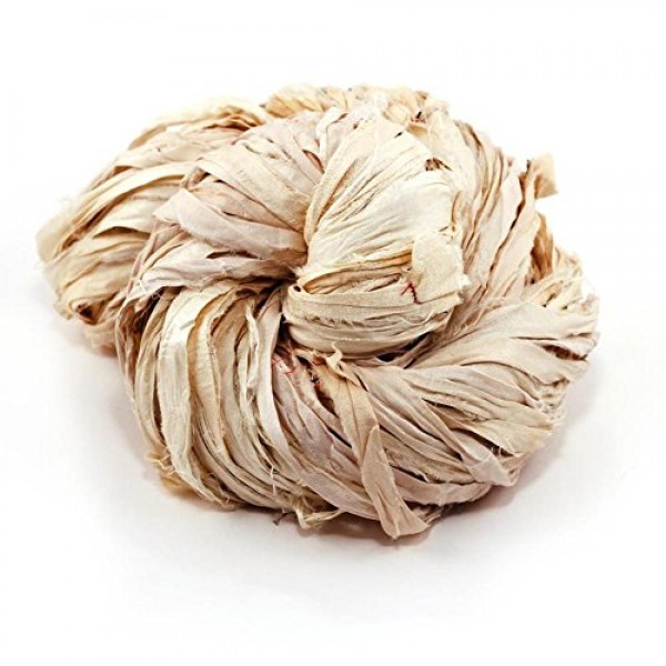 100g Recycled Sari Silk Ribbon Yarn, Jewelry Making Trim - Orange