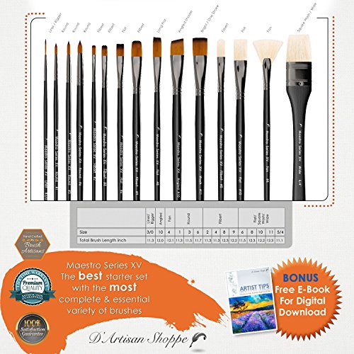 Artist Paint Brush Set Professional 15pc Best Art Supplies Paintbr...