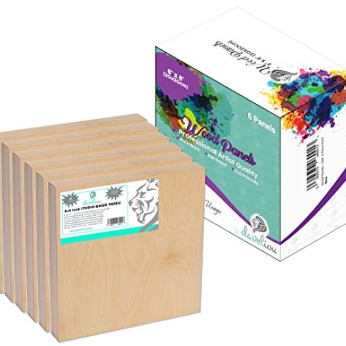 Daveliou Wooden Painting Board 8x8-6-Pack Birch Wood Boards for Cr...