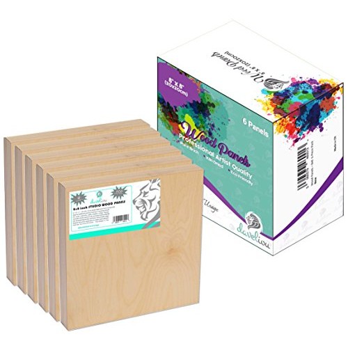 Daveliou Wooden Painting Board 8x8-6-Pack Birch Wood Boards for Cr...