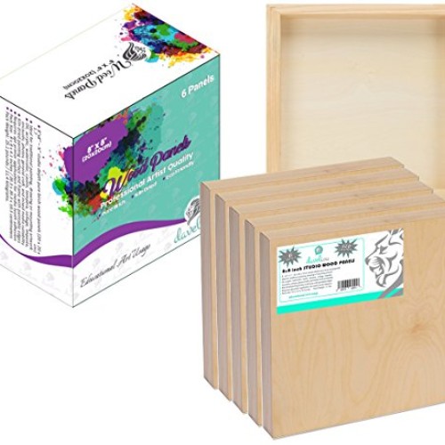 Daveliou Wooden Painting Board 8x8-6-Pack Birch Wood Boards for Cr...
