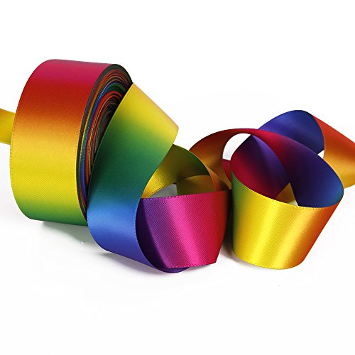 Satin Ribbon Gradient Rainbow Double Side Rainbow Colorful Printed...