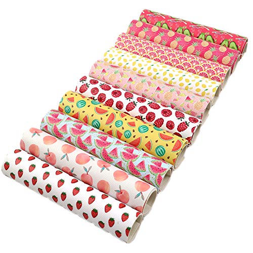 David Angie Summer Fruits Printed Faux Leather Fabric Sheet 10 Pcs...