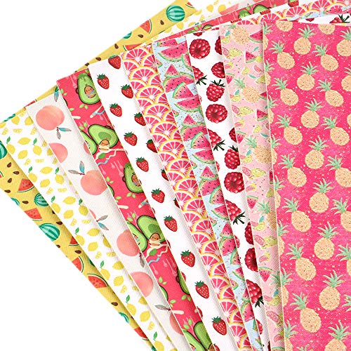 David Angie Summer Fruits Printed Faux Leather Fabric Sheet 10 Pcs...