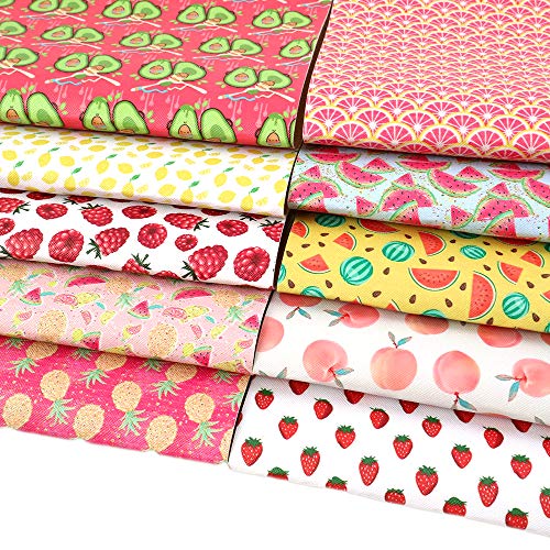 David Angie Summer Fruits Printed Faux Leather Fabric Sheet 10 Pcs...
