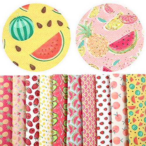 David Angie Summer Fruits Printed Faux Leather Fabric Sheet 10 Pcs...
