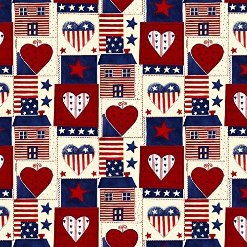 Americana Heart Patch Cotton Fabric by The Yard