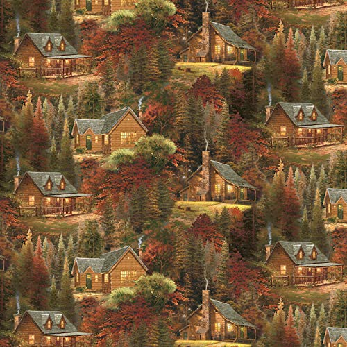Autumn Cabins Cotton Fabric by The Yard, Precut 1 Yard Pieces