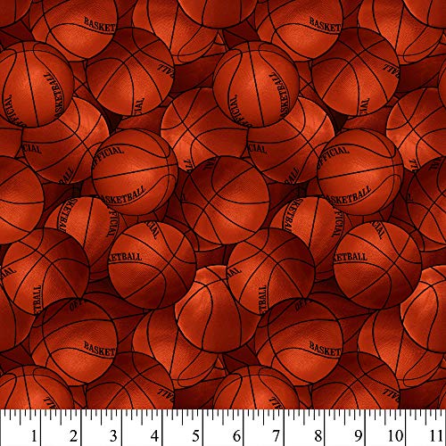 Basketballs Cotton Fabric by The Yard, Precut 1 Yard Pieces