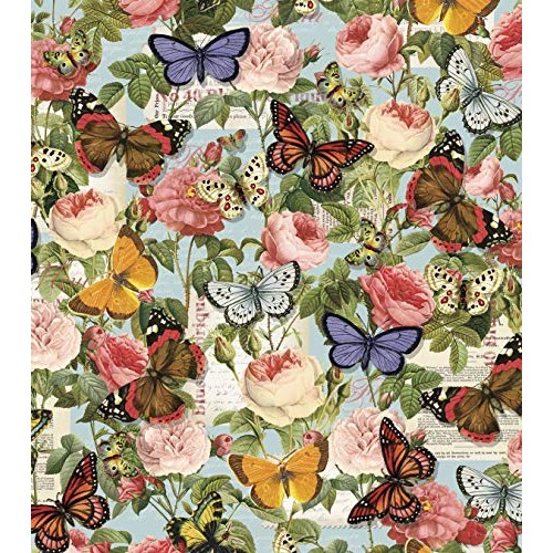 Butterflies & Roses Cotton Fabric by The Yard, 1 Yard Precuts