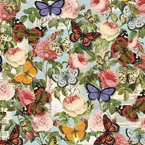 Butterflies & Roses Cotton Fabric by The Yard, 1 Yard Precuts