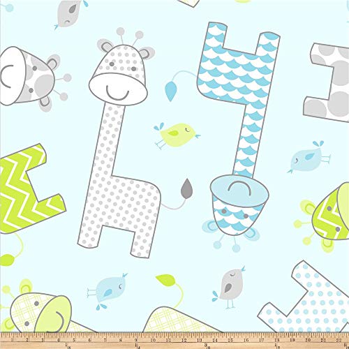 David Textiles Blue Prints Baby Giraffe Fleece Fabric by The Yard