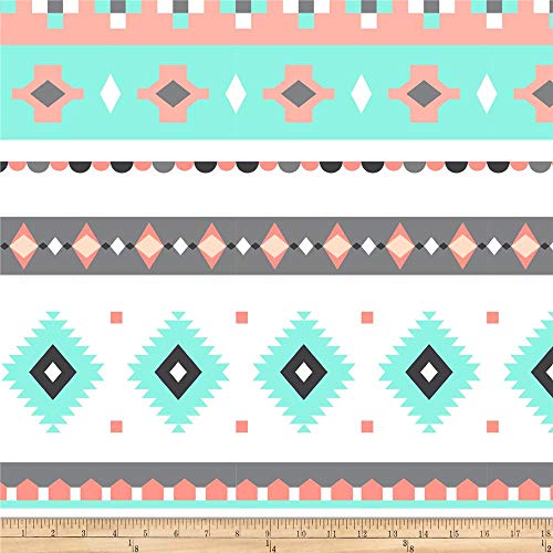 David Textiles Prints Bohemian Diamond Stripe Fleece, Aqua/Coral