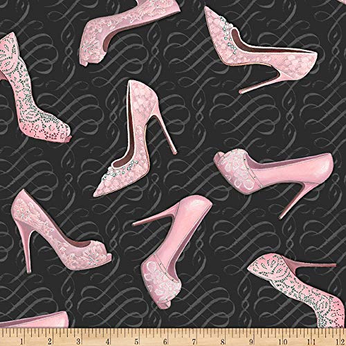 David Textiles Shoe Dance W/Glitter Black Fabric Fabric by the Yard