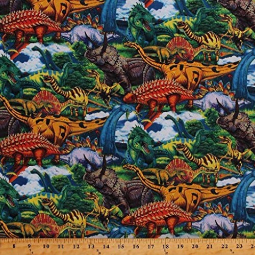 Dinosaurs Roam Cotton Fabric by The Yard, 1 Yard Precuts