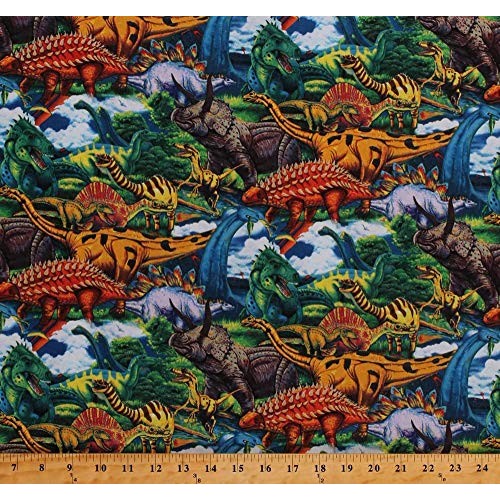 Dinosaurs Roam Cotton Fabric by The Yard, 1 Yard Precuts