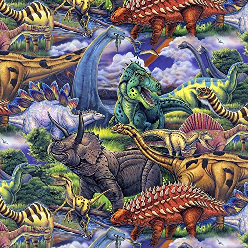 Dinosaurs Roam Cotton Fabric by The Yard, 1 Yard Precuts