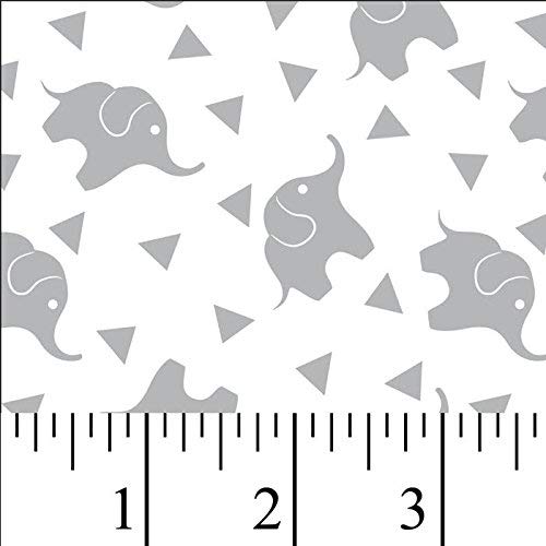 Elephant Confetti Gray on White Flannel Fabric by The Yard