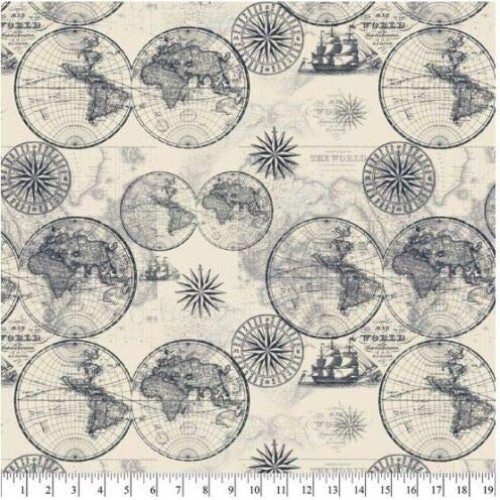 Map of The World Cotton Fabric by The Yard