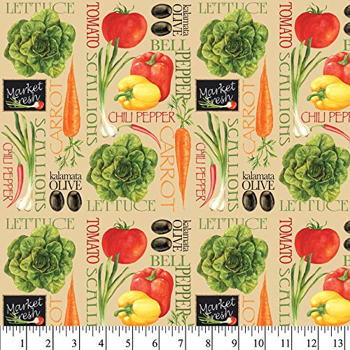 Market Fresh Vegetables Cotton Fabric by The Yard, Precut 1 Yard P...