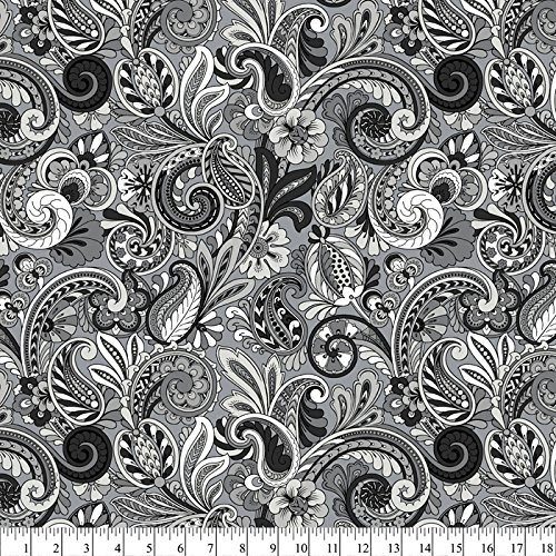 Paisley Floral Grays Cotton Fabric by The Yard