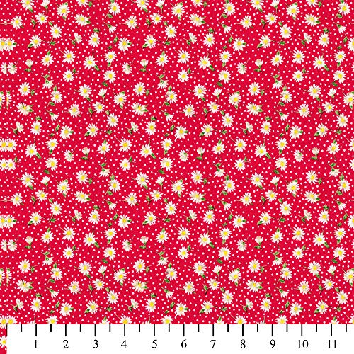 Polka Dot Daisies Cotton Fabric by The Yard