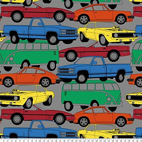 Retro Cars + Trucks Anti-Pill Fleece Fabric By The Yard
