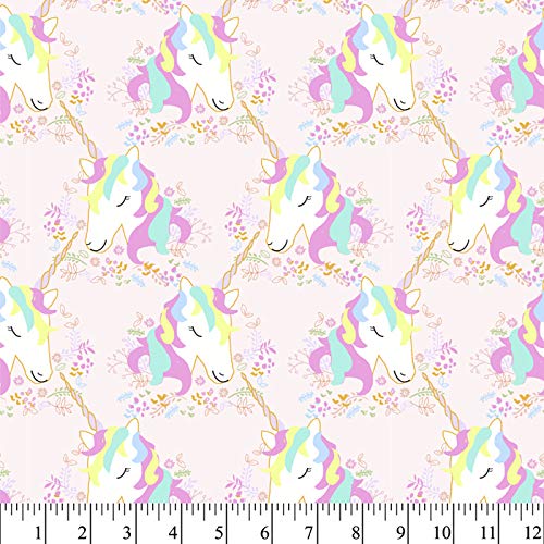 Unicorns & Flowers Cotton Fabric by The Yard, Precut 1 Yard Pieces