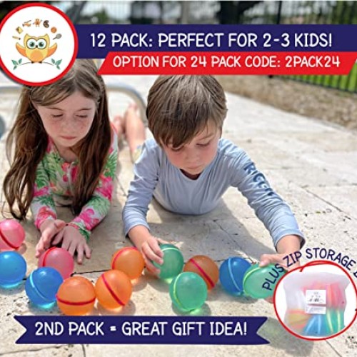DaWikity Kids Reusable Water Balloons for Kids 12 Pack - Self Se...