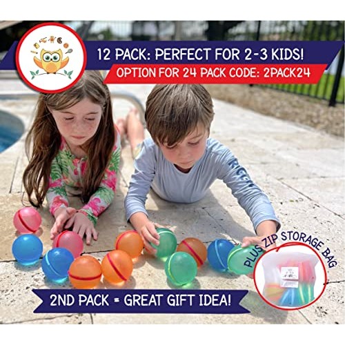 DaWikity Kids Reusable Water Balloons for Kids 12 Pack - Self Se...