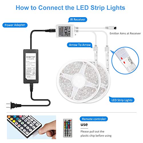 DAYBETTER Led Strip Light Waterproof 600leds 32.8ft 10m Waterproof...