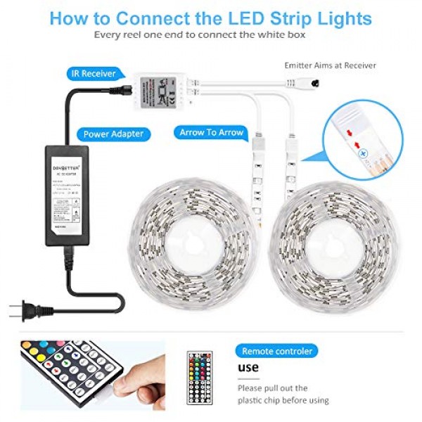 DAYBETTER Led Strip Lights 32.8ft 10m with 44 Keys IR Remote and 1...