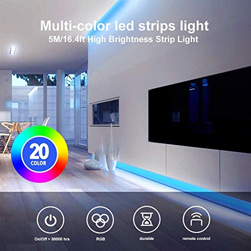 Led Strip Lights 16.4ft 5m Flexible Color Changing RGB Led Light S...