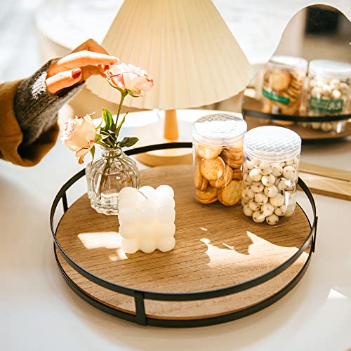 Defined Deco 12 inch Decorative Tray,Round Tray with Metal Handle,...