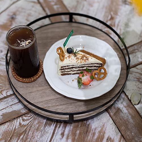 Defined Deco 12 inch Decorative Tray,Round Tray with Metal Handle,...