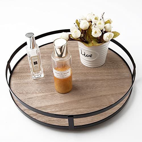 Defined Deco 12 inch Decorative Tray,Round Tray with Metal Handle,...