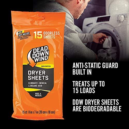Dead Down Wind Dryer Sheets | 15 Odorless Sheets | Odor Eliminator...
