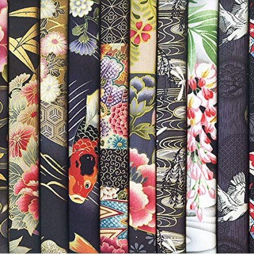 10 Black Asian Japanese Fat Quarter Quilt Fabric Bundle #33 2 1/2...