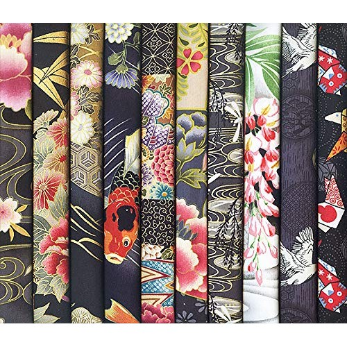 10 Black Asian Japanese Fat Quarter Quilt Fabric Bundle #33 2 1/2...