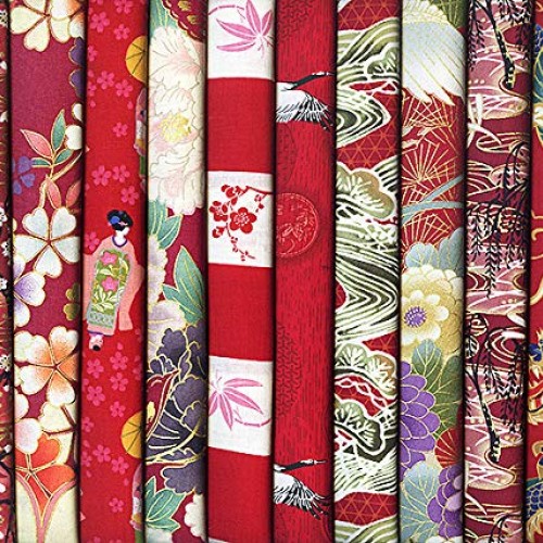 10 Red Asian Japanese Fat Quarter Quilt Fabric Bundle #22 2 1/2 Y...