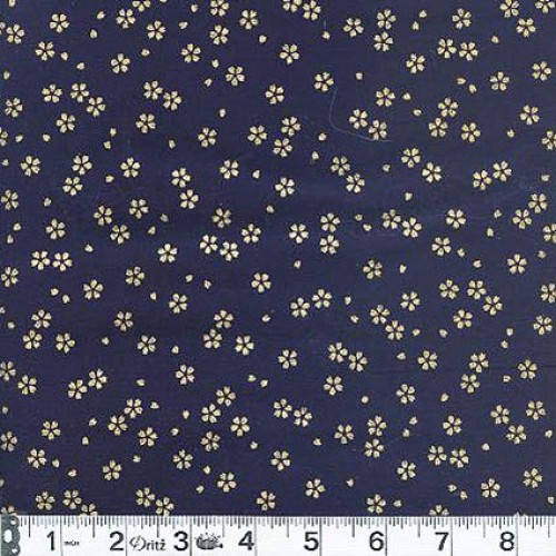 3 Fat Quarter Gold Metallic Japanese Designs on Indigo Blue - Asia...