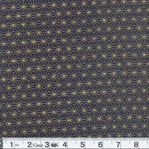 3 Fat Quarter Gold Metallic Japanese Designs on Indigo Blue - Asia...