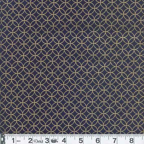 3 Fat Quarter Gold Metallic Japanese Designs on Indigo Blue - Asia...
