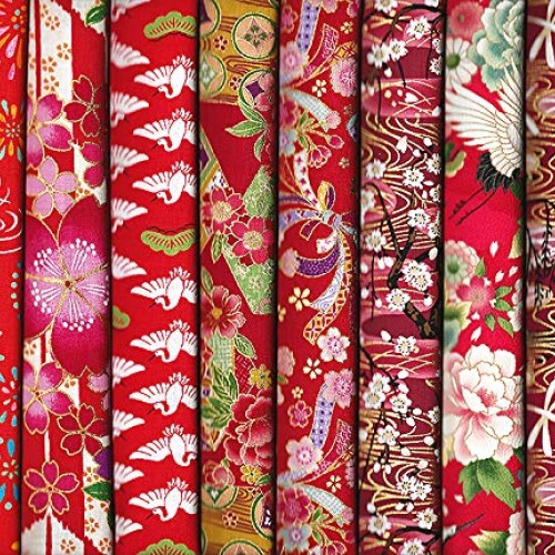 8 Red Asian Japanese Fat Quarter Quilt Fabric Bundle - Great for M...