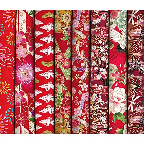8 Red Asian Japanese Fat Quarter Quilt Fabric Bundle - Great for M...